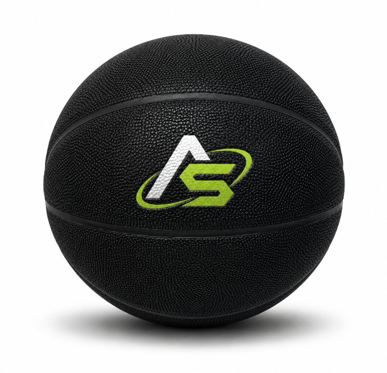 Customized All Black Basketball with a custom logo printed on it.