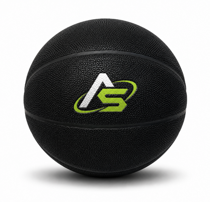 Customized All Black Basketball with a custom logo printed on it.
