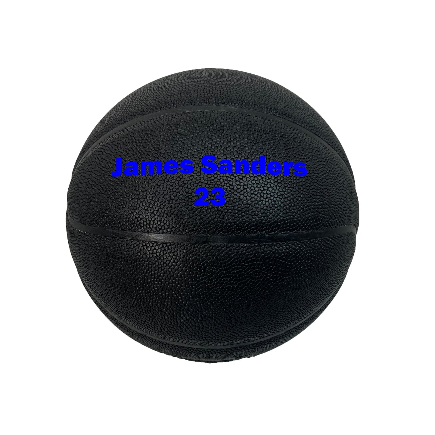Customized All Black Basketball with Blue Text