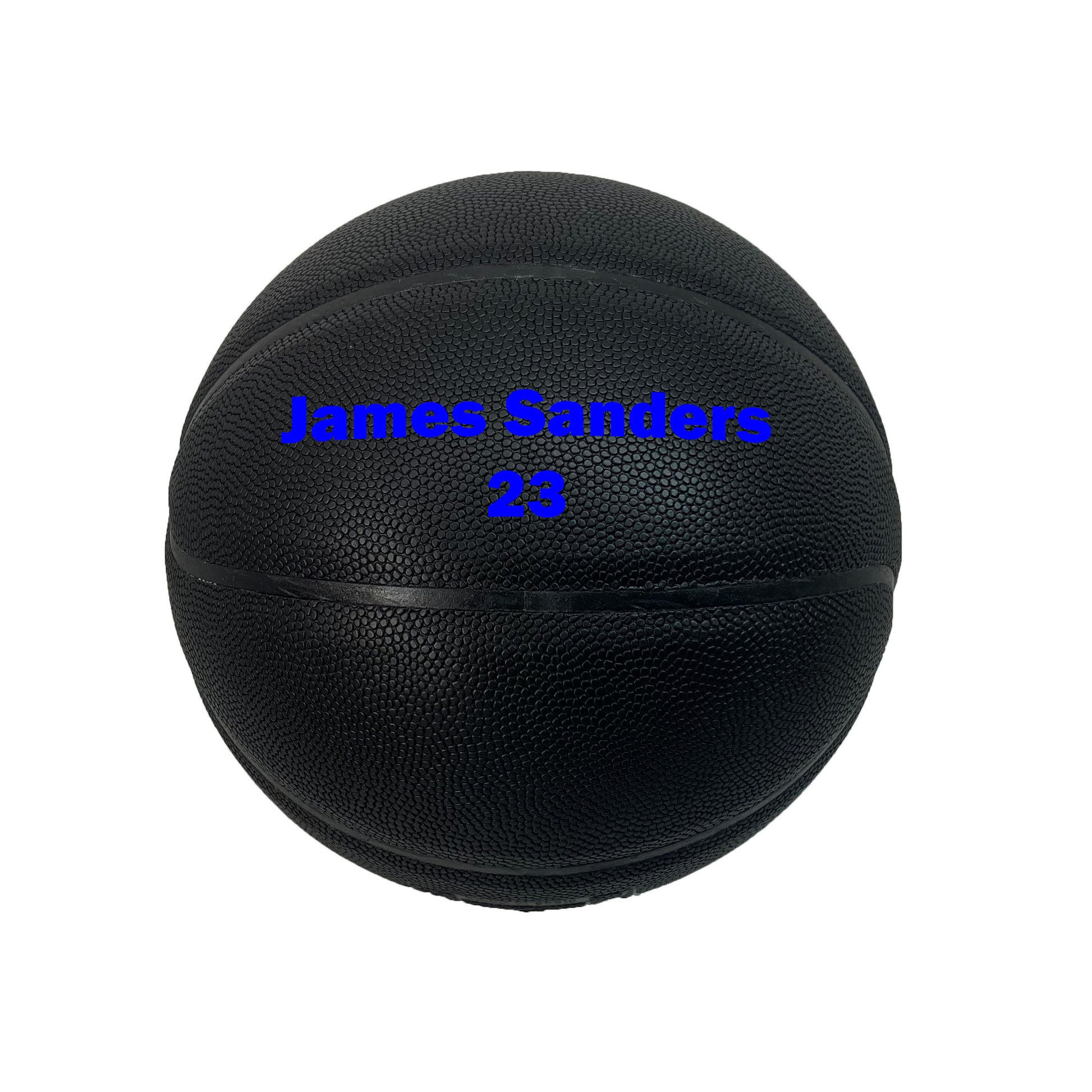 Customized All Black Basketball with Blue Text