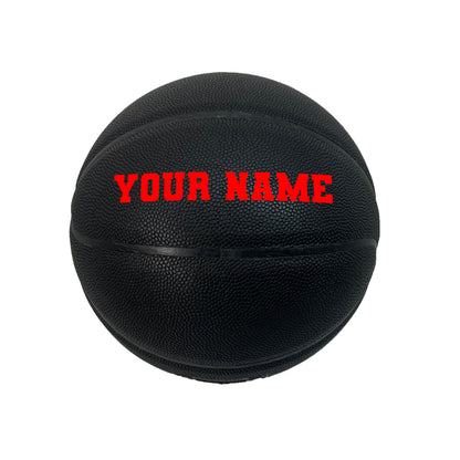 Customized All Black Basketball with Red Text