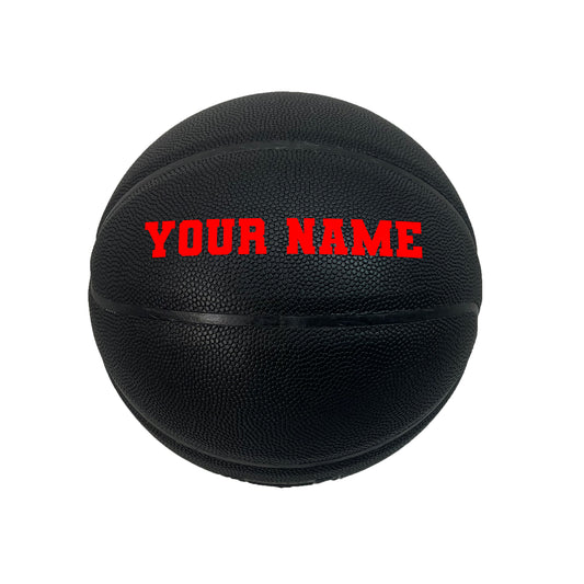 Customized All Black Basketball with Red Text