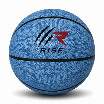 Customized Blue Basketball, Non Branded with a custom logo printed on the top panel.