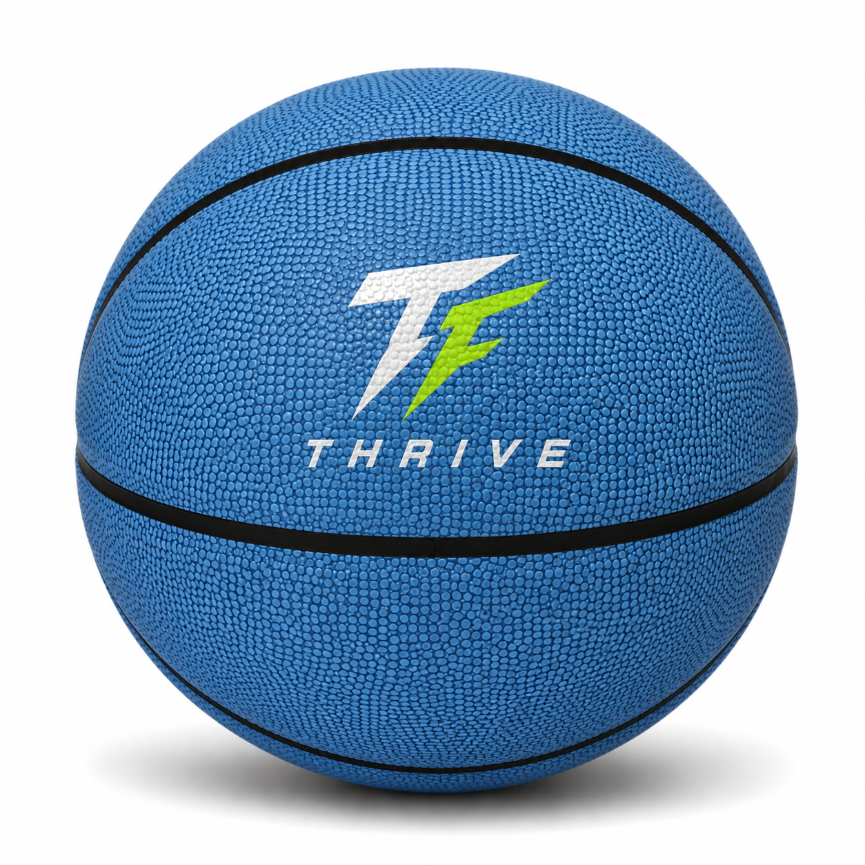 Customized Blue Basketball, Non Branded with a custom logo printed on the top panel.