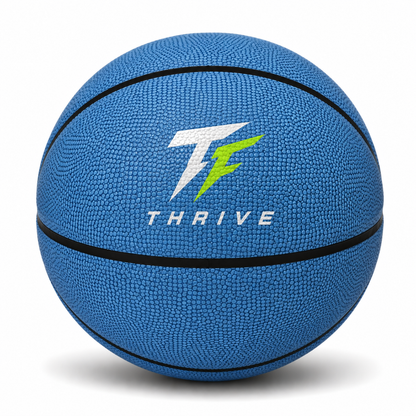 Customized Blue Basketball, Non Branded with a custom logo printed on the top panel.