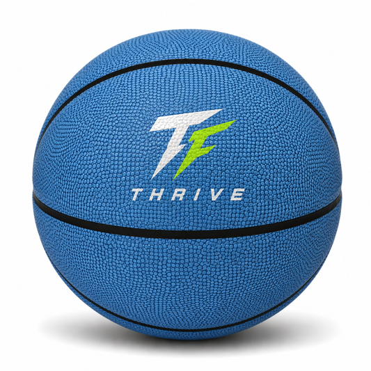Customized Blue Basketball, Non Branded with a custom logo printed on the top panel.