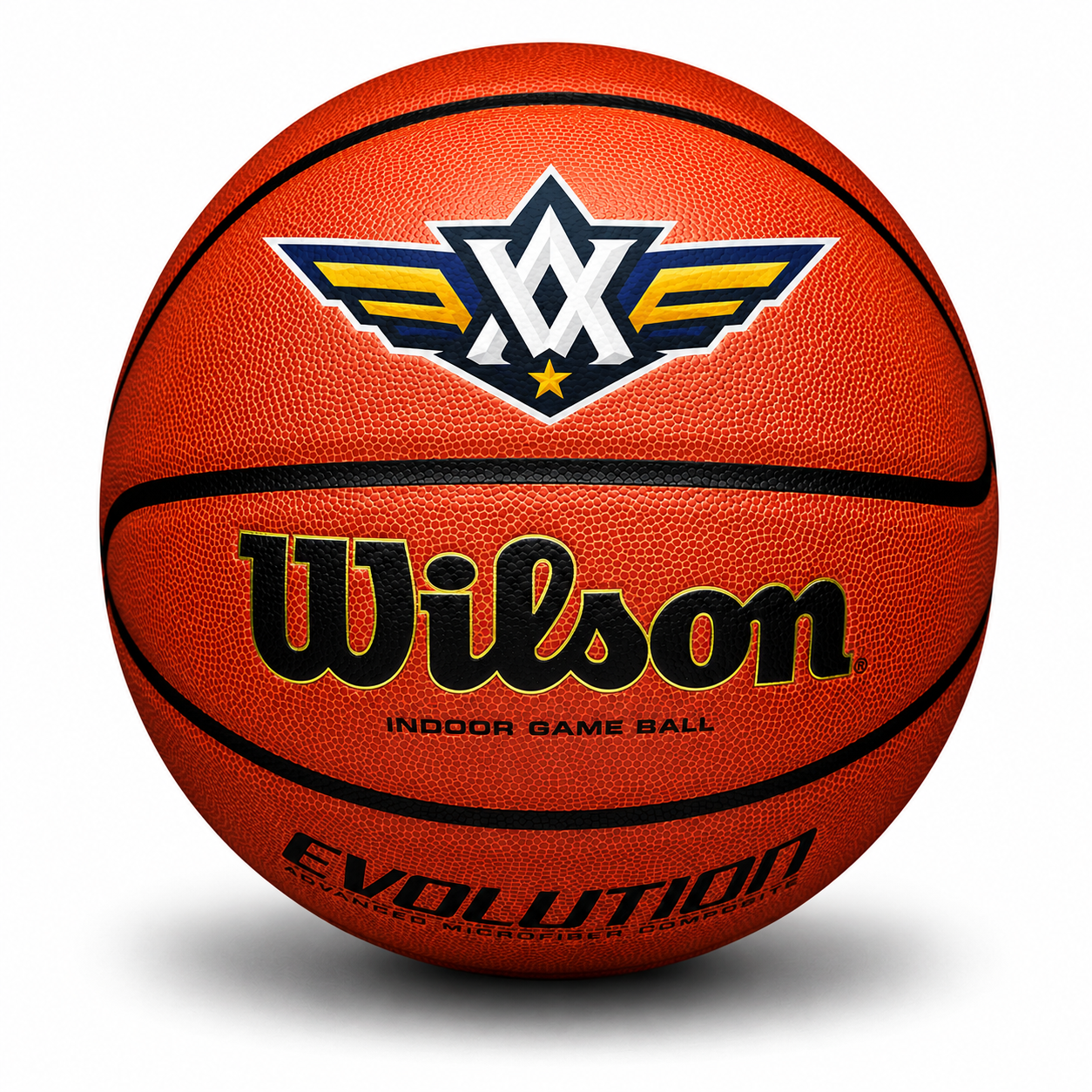 Customized Coach Gift Evolution Basketball Indoor Ball with a custom logo printed on the top panel.