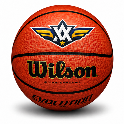 Customized Coach Gift Evolution Basketball Indoor Ball with a custom logo printed on the top panel.