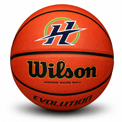 Customized Coach Gift Evolution Basketball Indoor Ball with a custom logo printed on the top panel.