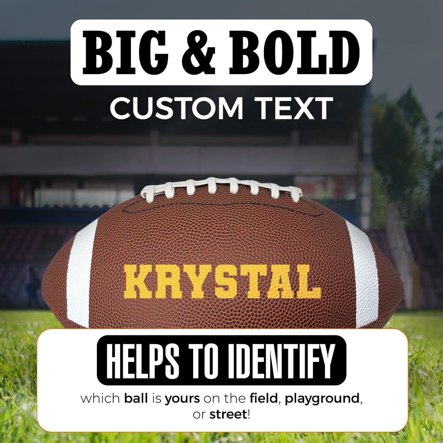 Customized Football with Stripes, Blank Non-branded Big and Bold Custom Text