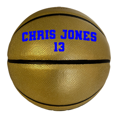 Customized Gold Basketball with Blue Text