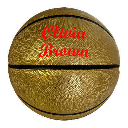 Customized Gold Basketball with Red Text