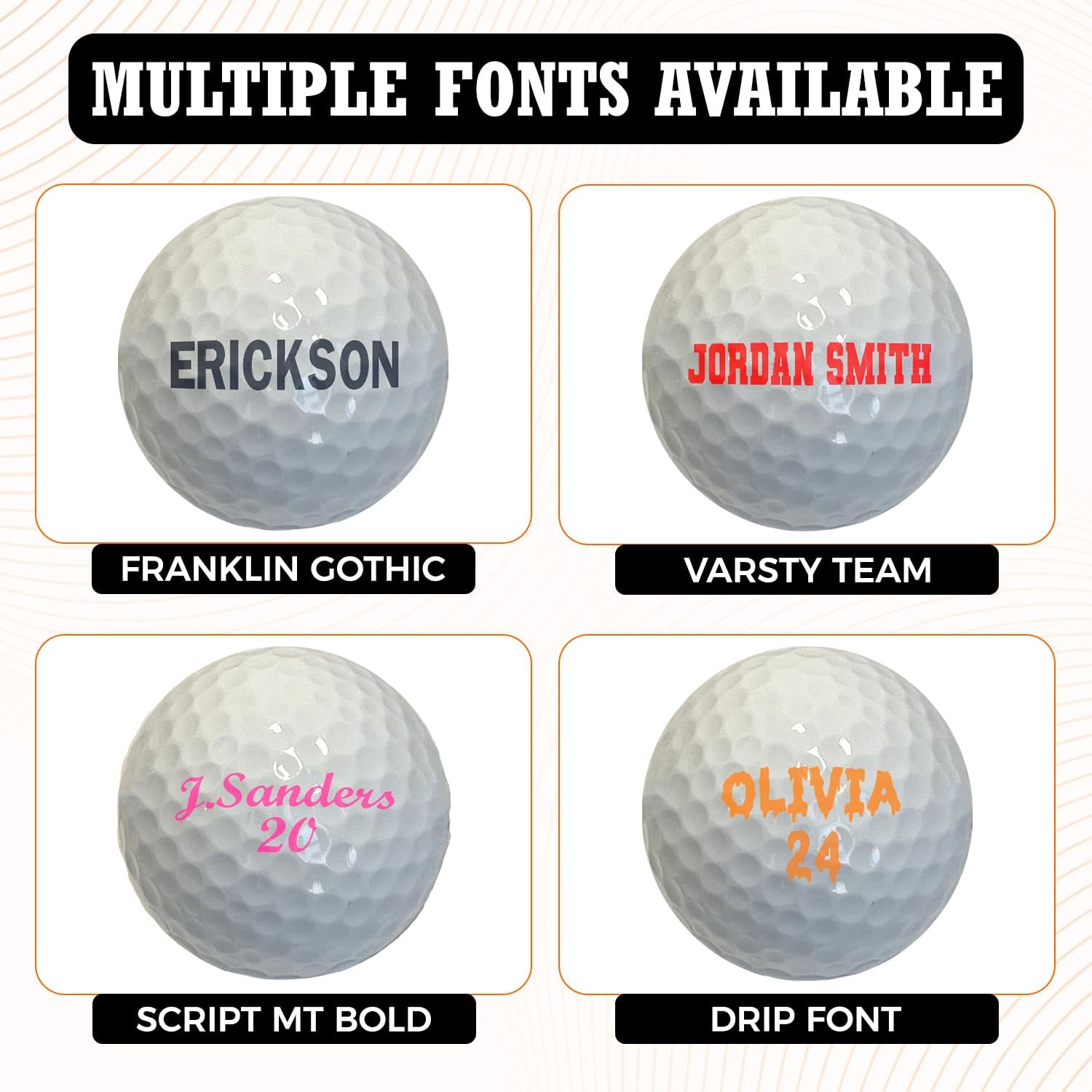 Customized Golf Balls Three Pack with Multiple Font Options