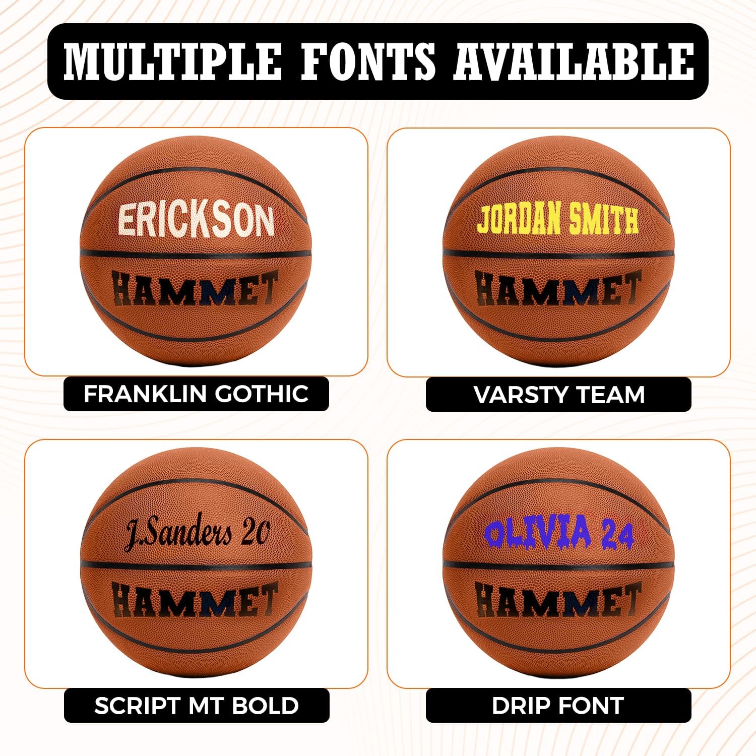 Customized Personalized Indoor Outdoor Basketball with Multiple Font Options
