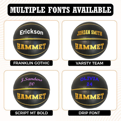Customized Black and Gold Basketball with Multiple Font Options