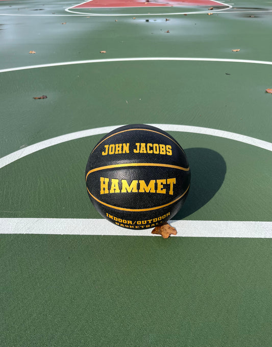 Customized Hammet Black and Gold Basketball with Gold Text