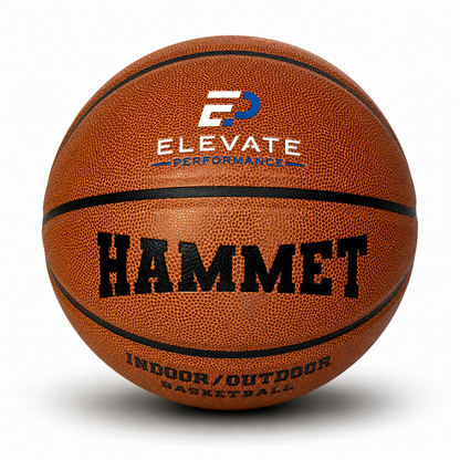 Customized Hammet Indoor Outdoor Basketball with a custom logo printed on the top panel.