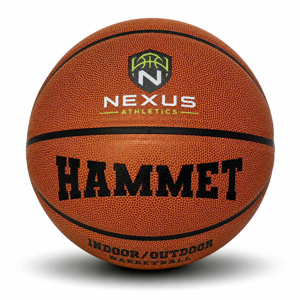 Customized Hammet Indoor Outdoor Basketball with a custom logo printed on the top panel.