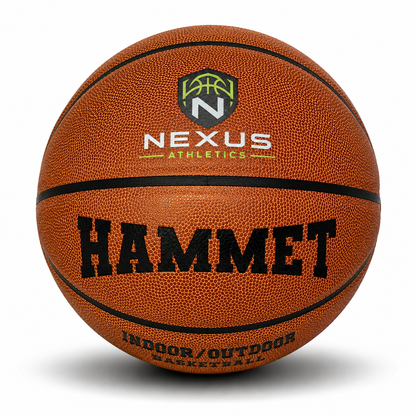Customized Hammet Indoor Outdoor Basketball with a custom logo printed on the top panel.