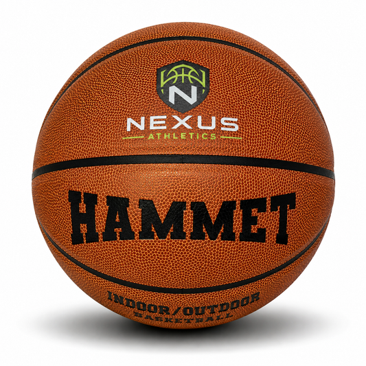 Customized Hammet Indoor Outdoor Basketball with a custom logo printed on the top panel.