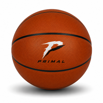 Customized Orange Blank Basketball with a custom logo printed on the top panel.
