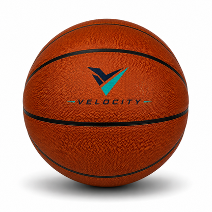 Customized Orange Blank Basketball with a custom logo printed on the top panel.