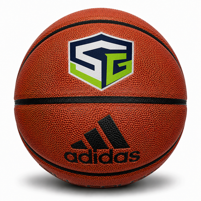 Customized Personalized Adidas All Court Basketball with a custom logo printed on the top panel in multi color.