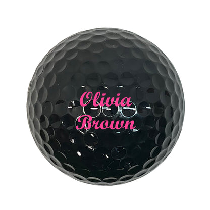 Customized Personalized Black Golf Ball Script MT Bold in Pink