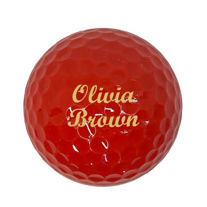 Customized Personalized Red Golf Balls 3 pack Gold in 2 lines script MT bold 2 lines