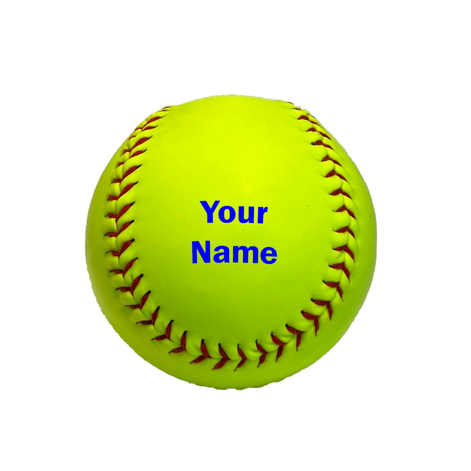 Customized Softballs with Blue Text