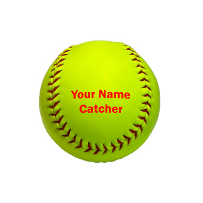 Customized Softballs with Red Text