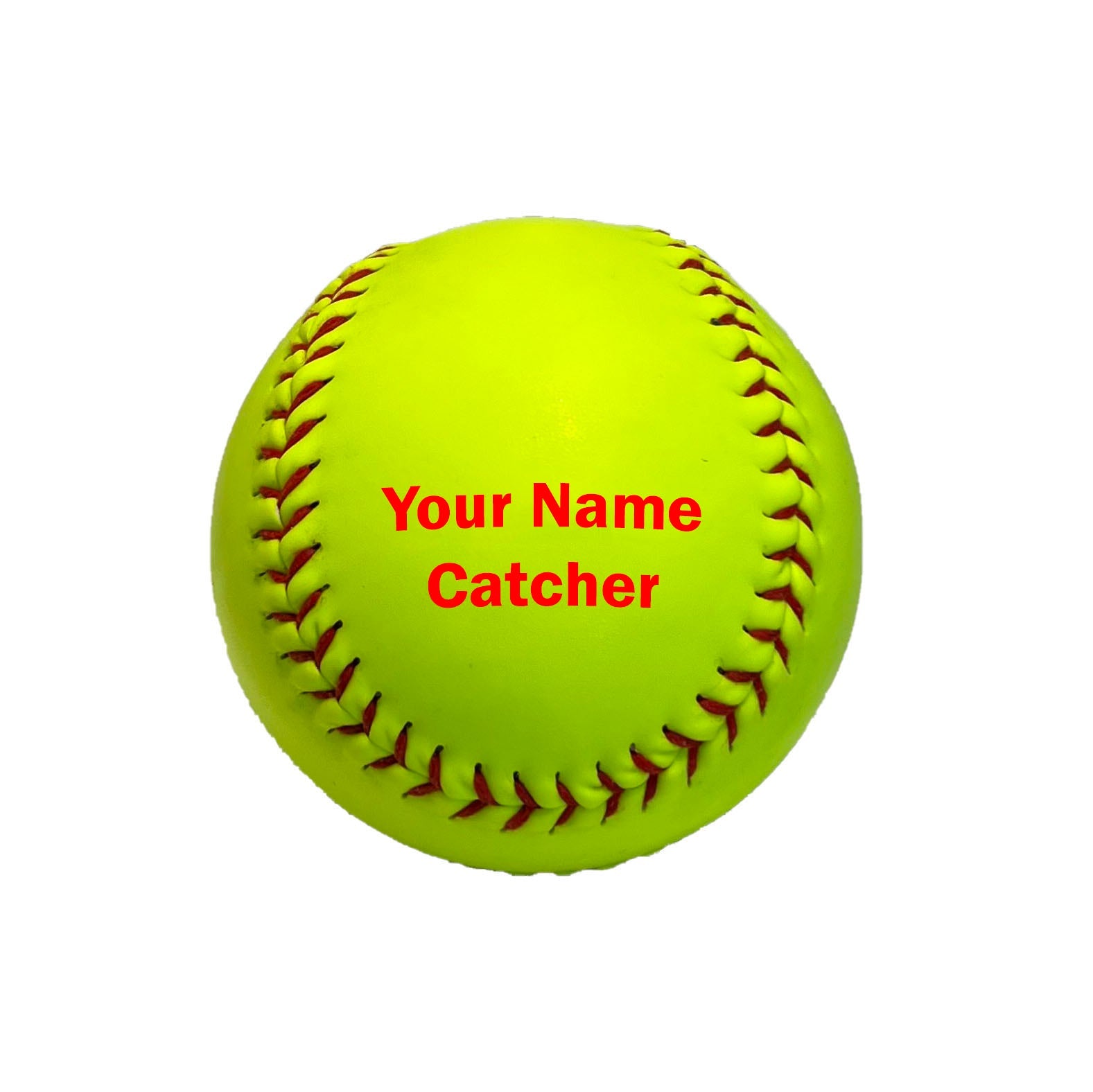 Customized Softballs with Red Text