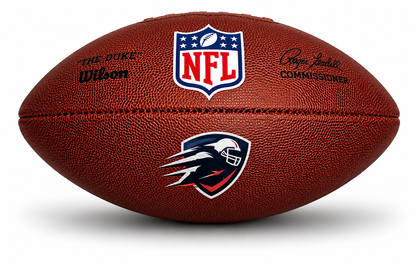 Customized Personalized Wilson NFL Duke Replica Football with a custom logo printed on the bottom panel.