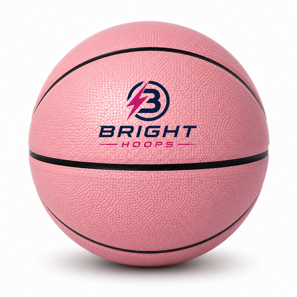 Customized Pink Basketball, Non Branded with a custom logo printed on the top panel.