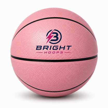 Customized Pink Basketball, Non Branded with a custom logo printed on the top panel.