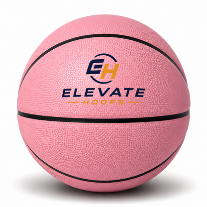 Customized Pink Basketball, Non Branded with a custom logo printed on the top panel.
