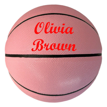 Customized Pink Basketball Personalized with Red Text
