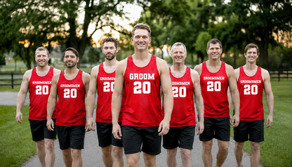 Customized Groomsmen and Groom Outfit with Custom Name Red Mesh Jersey