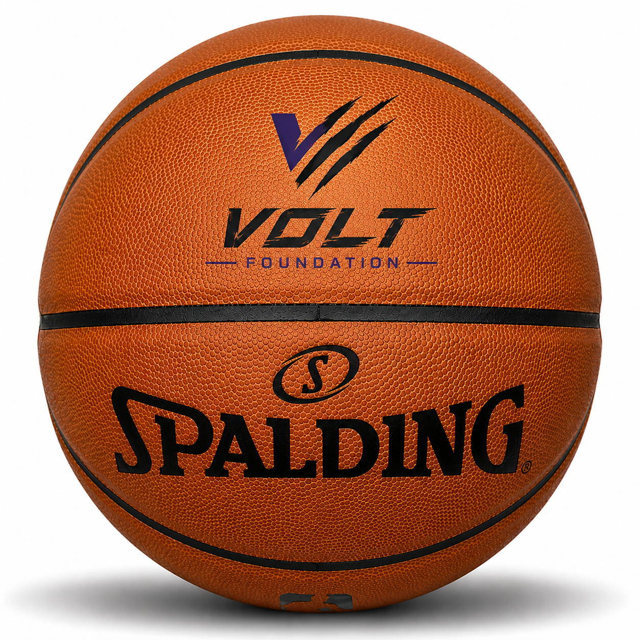 Customized Spalding Official NBA Game Basketball with a custom logo on the top panel.
