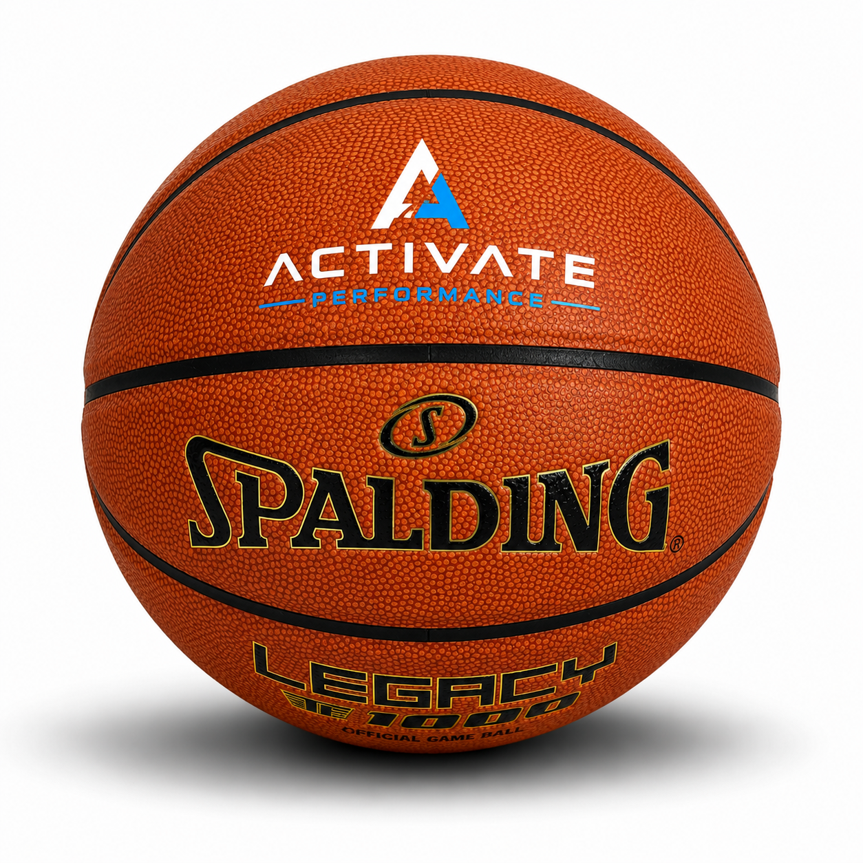 Customized Spalding TF1000 Legacy Indoor Game Ball with a custom logo printed on the top panel.