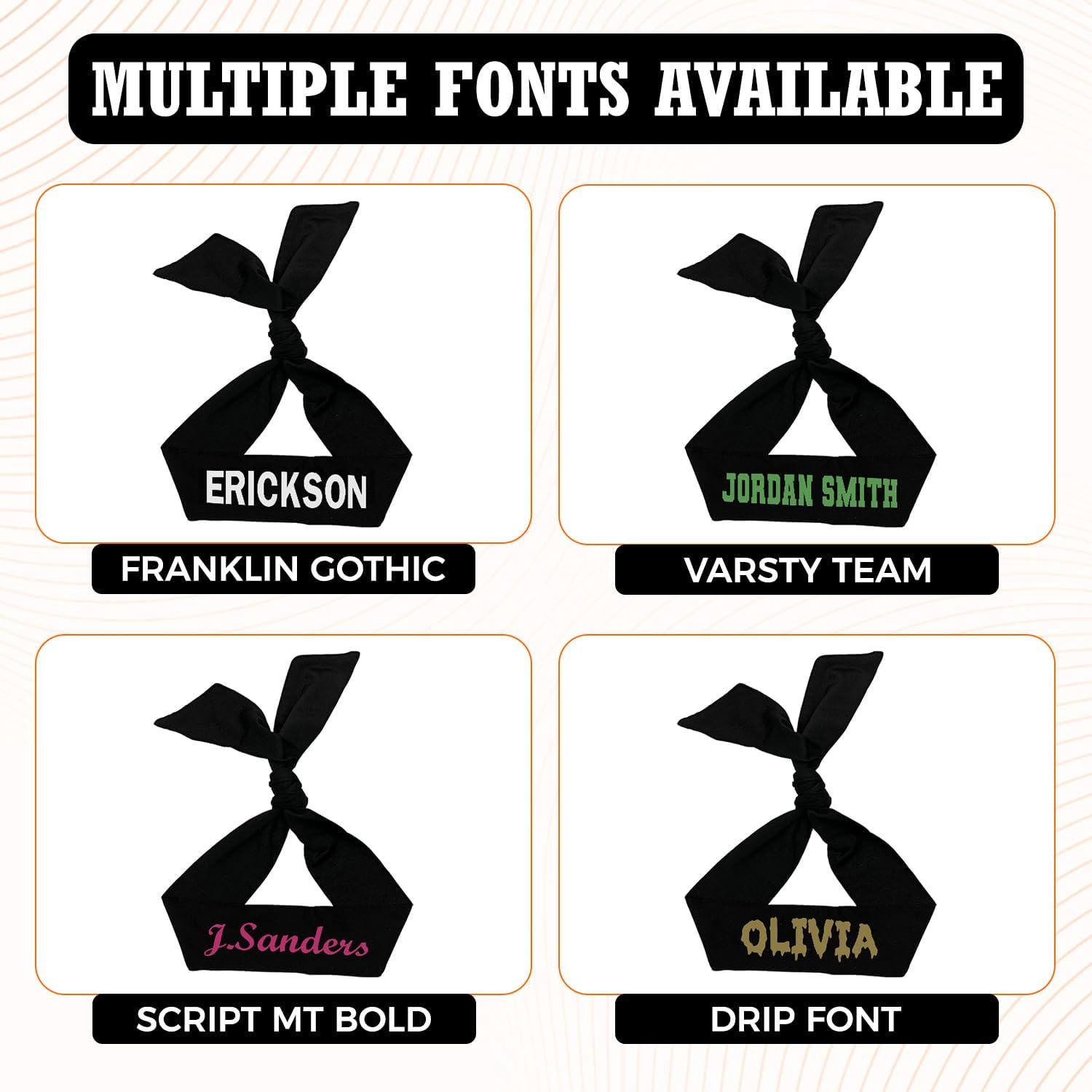 Customized Sports Tie Headband in Multiple Font Options