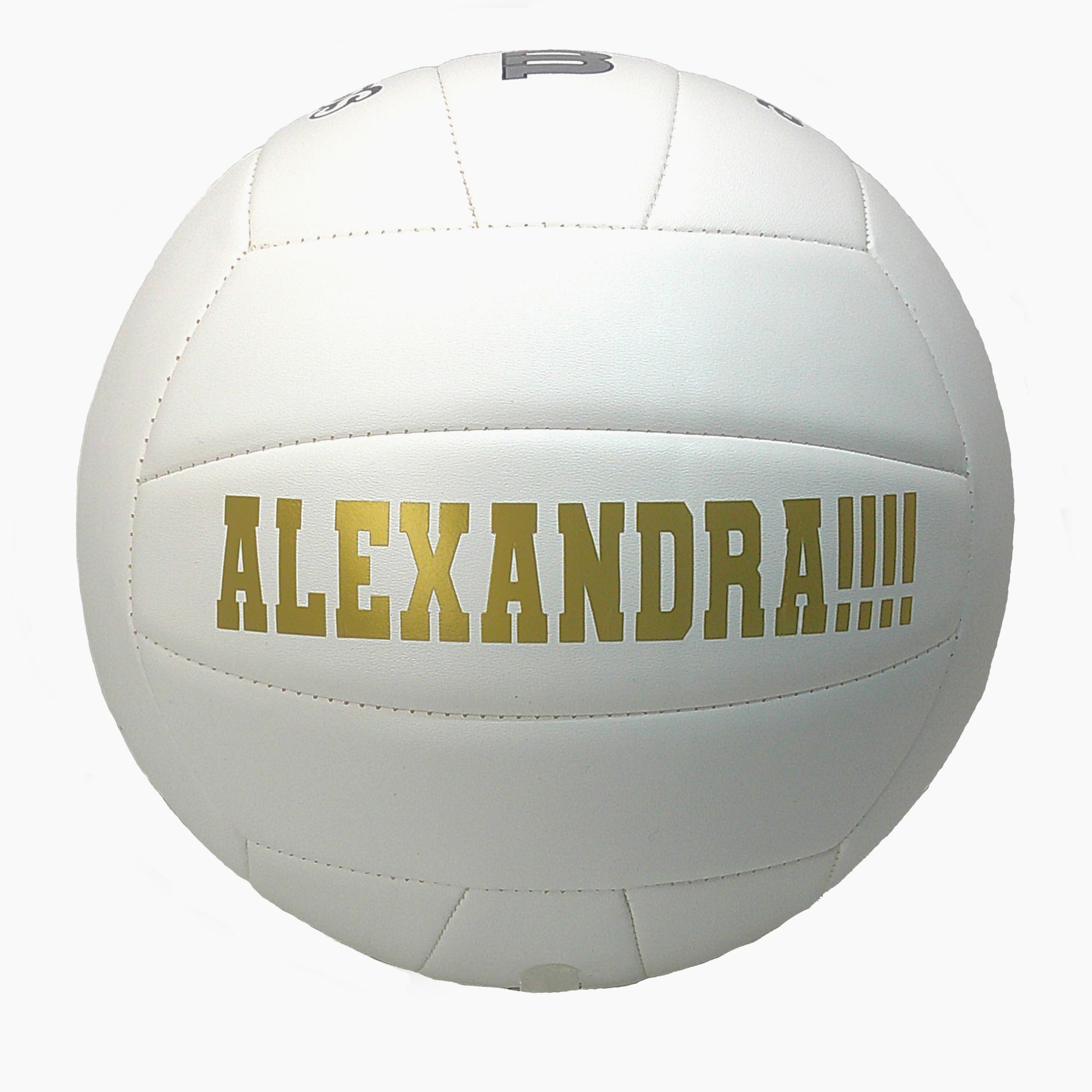 Custom White Volleyball Gift with Gold Text