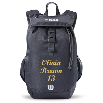 Customized Wilson NBA Basketball Backpack Script MT Bold in 3 lines gold