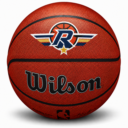 Customized Wilson NBA Indoor Outdoor Basketball with a custom logo printed on the top panel.