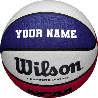 Customized Wilson Red White and Blue Basketball with White Text