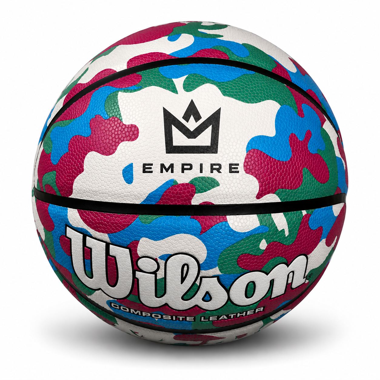 Customized Wilson Pink Camo NCAA Legend Basketball with a custom text printed on the top panel.