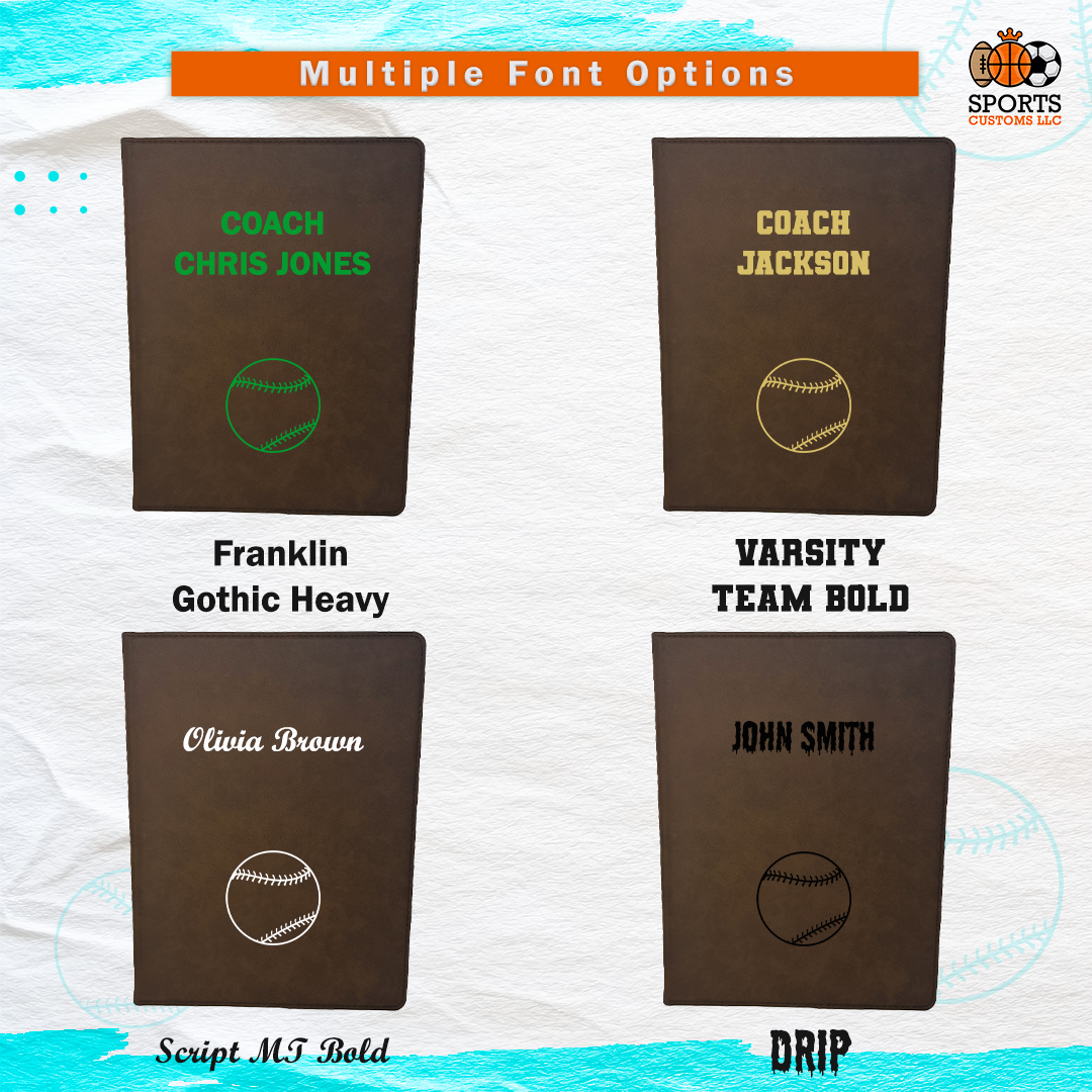 Customized Baseball Padfolio Multiple Font Options
