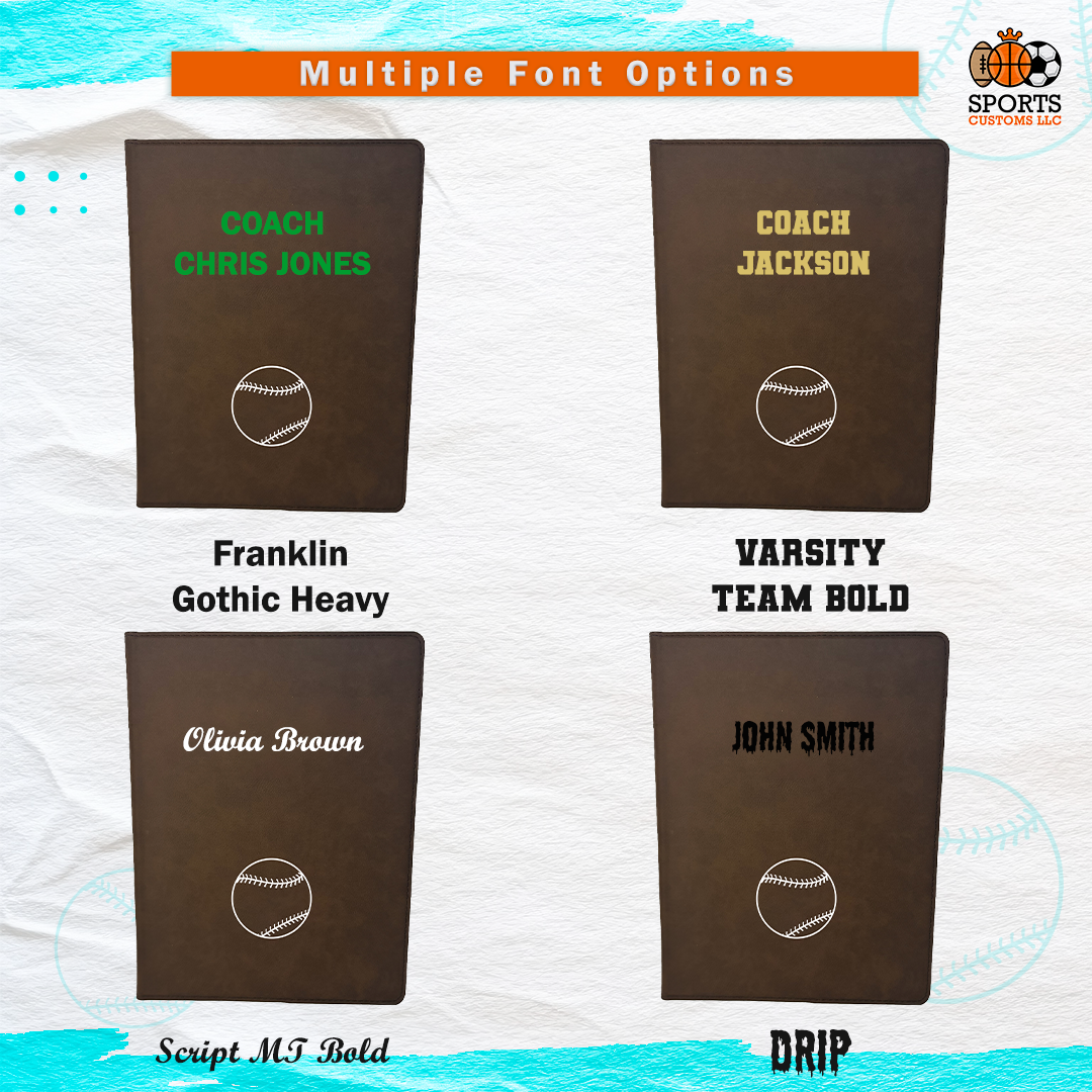 Customized Baseball Padfolio Multiple Fonts