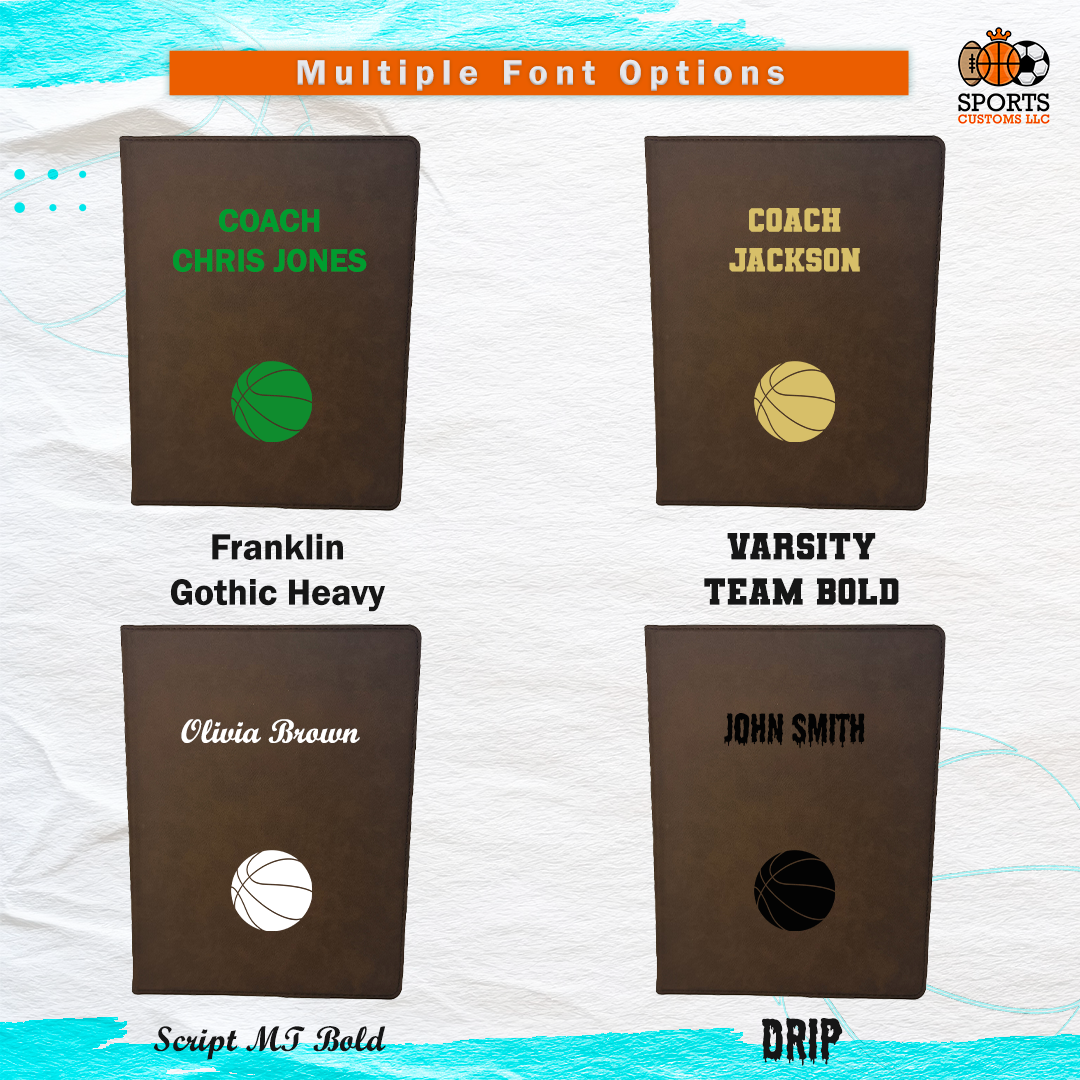 Customized Basketball Padfolio, Personalized Basketball Notepad Multiple Font Options