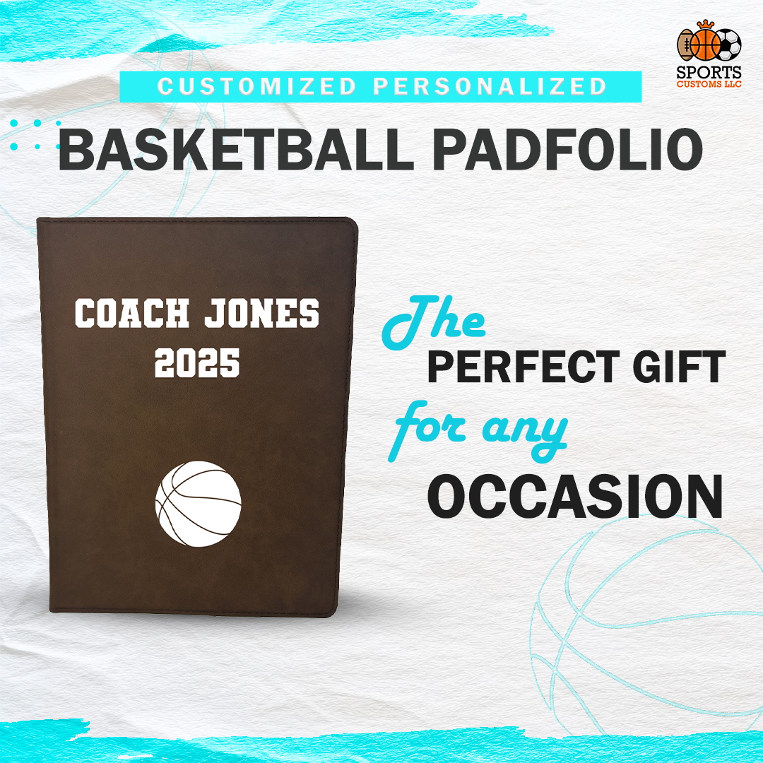 Customized Basketball Padfolio, Personalized Basketball Leather Notepad Perfect Gift